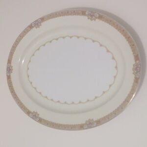 Meito China | Oval Serving Plate | Elegant Cream and Gold Oval Platter 16 1/8"